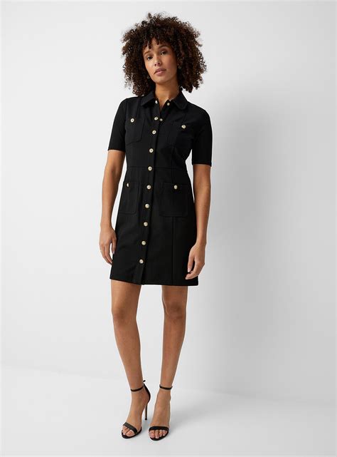 michael kors black scaled dress|Michael Kors golden button dress.